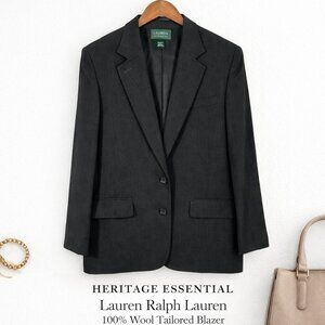 Vintage Lauren Ralph Lauren 100% Wool Blazer Charcoal Gray Made USA L